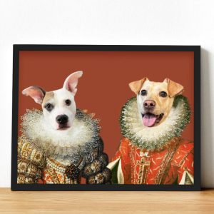 Personalized Royal Pet Portrait Canvas Custom Pet and Owner Painting - The Princesses